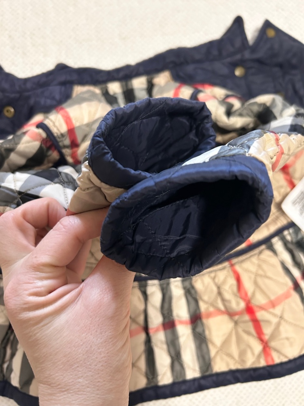 Burberry Girls 2Y Quilted Check Mid-Length Jacket Navy Nova Check Lining - Picture 10 of 11